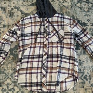 Plaid Button-Up Hoodie Shirt
